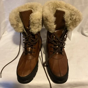 Lauren Ralph Quinta Lammfell Sherpa Leder Winter Ente Stiefel Gr. 10B SIEHE BILDER - Bild 1 von 17