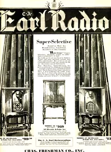 Anuncio original Earl SuperSelective Radios 1929 3 modelos mostrados. Chas Freshman - Imagen 1 de 2