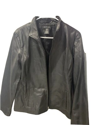 George Women’s Black Leather Jacket Lined Fitted Pockets Sz Md 8/10 - Изображение 1 из 2