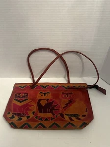 Vintage Emily Ann of Boca Raton Red Leather Embossed Cat Kitten Bag Purse - Picture 1 of 7