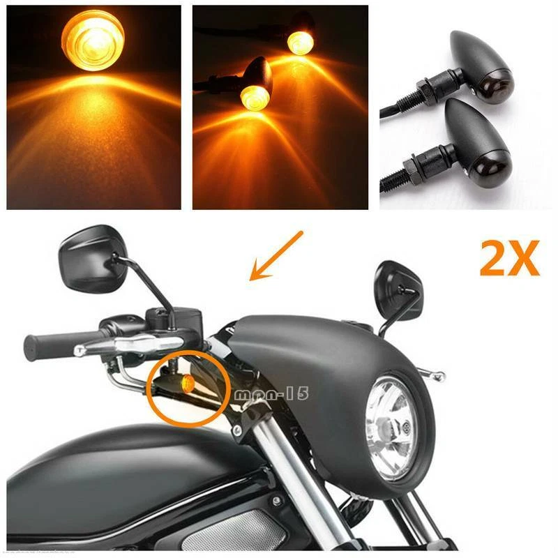 Lente de fumaça bala preta sinais de seta lâmpada âmbar 10mm para Chopper Cruiser Bobber - Imagem 1 de 4