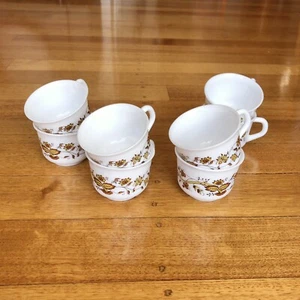 Vintage Arcopal ‘Brown Onion’ Floral Patterned Milk Glass Tea Cups X 8 - Picture 1 of 4