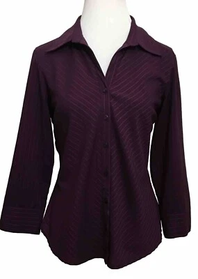 Camisa para mujer Ninety M elástica granate a rayas cuello botones mangas largas Foto 1 de 4