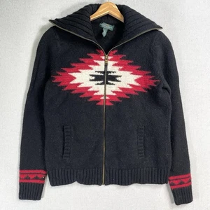 VINTAGE Lauren Ralph Lauren Jeans Co Navajo Wool Zip Sweater Petite Large Aztec - Bild 1 von 14