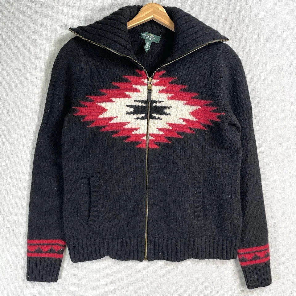 Suéter Vintage Lauren Ralph Lauren Jeans Co Lana Navajo Cremallera Pequeño Grande Azteca Foto 1 de 4