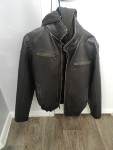 Guess Faux Leather Hoodie Jacket Men's Size S Black Style Number 112AU567 BRN - Picture 1 of 7
