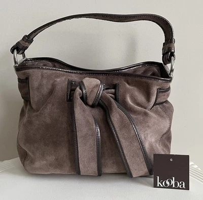 Kooba Bonnie Taupe Suede Hobo W/ Bow Brown Trim & Silver Hardware Receipt & Tag  - Image 1 of 4