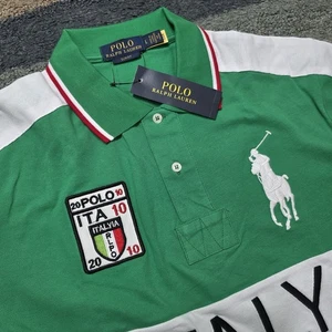 Polo Ralph Lauren Italy Rugby Shirt Green Custom Fit L - Picture 1 of 6