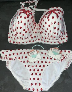 Damen rot & weiß Ladybird Frost französischer Floozie Bikini Größe 16 Unterteil 34DD Oberteil - Bild 1 von 7
