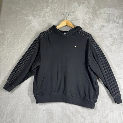 Adidas Originals Hoodie S Black Pullover Velvet 3-Stripes Gold Trefoil Logo - Image 1 of 4