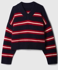 NWT Gap Kids Girls Sweater CashSoft striped Oversized Navy Red Ivory $49.95 - Picture 1 of 4