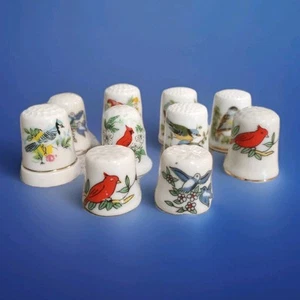 Vintage Porcelain Thimbles Birds Lot of 10 - Picture 1 of 13