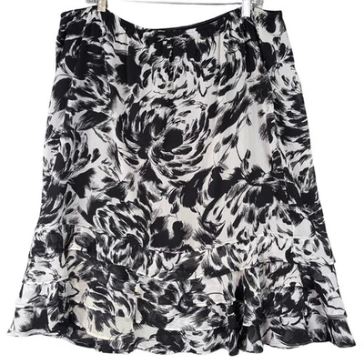 Studio 1940 Skirt Womens 18/20W Black White Floral Elastic Waist Ruffle Boho - Image 1 of 4