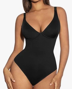 Body donna FeelinGirl Shapewear controllo pancia body tute scollo a V profondo Th - Foto 1 di 3