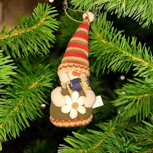 9" Plush Snowman Christmas Ornament Red Green Hat Scarf Flower Button Holiday - Picture 1 of 2