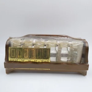Wood Spice Rack 6 Clear Glass Spice Jars Shakers Labels New in Package - Bild 1 von 11