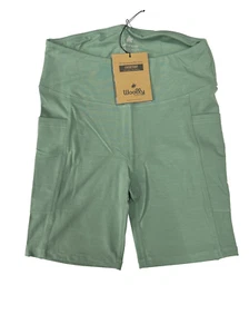 Woolly Women’s 95% Merino Wool Pocket Bike Shorts, Eucalyptus Green, Small - Picture 1 of 4