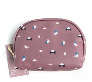 Sonia Kashuk Geometric Round-Top Zip Small Cosmetic Make-Up Pouch Bag Mauve Rose - Picture 1 of 5