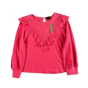 J.Crew NWT Women's Pink Ruffle-Trim Honeycomb-Knit Cotton Top Size XS - Picture 1 of 9
