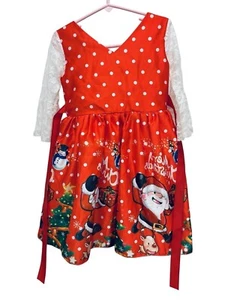Christmas Dress Size 3 To 4 Years Girls Decorated with Red White Lights - Picture 1 of 13