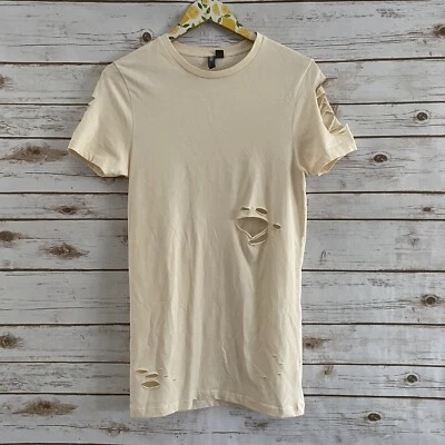 ASOS Women's Beige Short Sleeve Distressed Shirt Size XS - Image 1 of 4