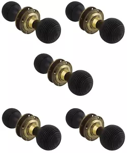 5 Pairs of Black Ebonised Aged Brass Wooden Beehive Door Knobs Hard Wood Rim - Picture 1 of 10