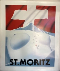 Small Original St. Moritz Ski Poster by Razzia, Signed - Picture 1 of 4