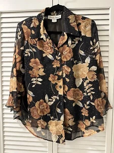 GLORIA LANCE Floral 3/4 sleeve Silky top BLOUSE  Women's Size XL - Picture 1 of 7