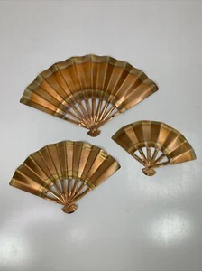3er Set Vintage Metall Art Deco Handfächer Kunst Wanddeko Kupfer Goldtöne - Bild 1 von 10