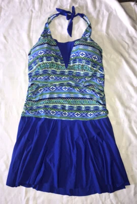 Women's Blue One Piece Bathing Suit w/ Built-In Bra and Skirt Size 3XL - Image 1 of 4