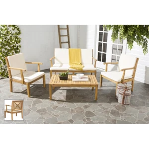 SAFAVIEH Outdoor Collection Del Mar 4-Piece Outdoor Set | Natural/Beige | - Picture 1 of 6