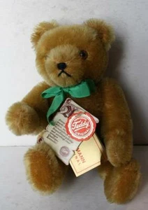 Oso de peluche Hermann dorado mohair verde cinta cosida nariz articulada etiquetas colgantes -- - Imagen 1 de 1