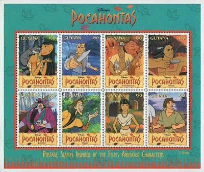 Guyana Disney Pocahontas Film's Characters Souvenir Sheet of 8 Stamps MNH - Image 1 of 2