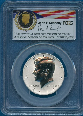 2014 W PCGS PR70 Reverse Kennedy Silver Half 2014-W 50th Ann. First Strike PR-70 Cover