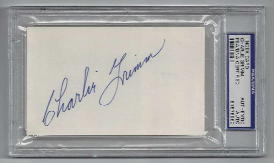 BRAVES Charlie Grimm signed 3x5 index card PSA/DNA Autographed H Aaron's 1st MGR - Image 1 of 1