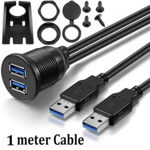 Dual USB 3.0 Male to USB Female Car Dash Panel Flush Mount Extension 1m Cable - Picture 1 of 8