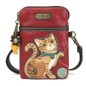 New Chala Cell Phone Purse Crossbody Vegan Convertible ORANGE TABBY CAT Burgundy - Picture 1 of 5