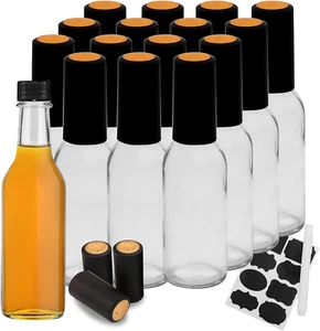 Hot Sauce Bottles with Black Caps, 16 Pack 5Oz Empty Glass Bottles,Woozy Bottle - Picture 1 of 12