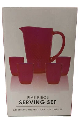 Juego de bebidas para servir Pier One Hot Neon Pink 5 piezas Jarra para servir 4 vasos Foto 1 de 4