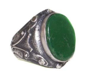 Antiker Sterling Silber Herrenring, Jade Natur Edelstein, Handarbeit Ring - Bild 1 von 6