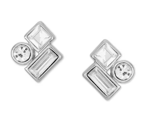 NEW GUESS SILVER-TONE MIXED CRYSTAL STUD MODERN EARRINGS NWT - Picture 1 of 5