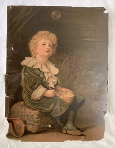 VICTORIAN Lithograph Print BUBBLES Antique 1900's “Damaged” - Picture 1 of 13