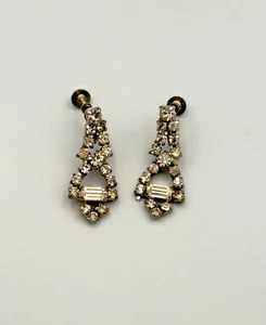 Vintage Rhinestone & Cut Crystal Dangle Drop Silver Tone Screw Back Earrings - Picture 1 of 9