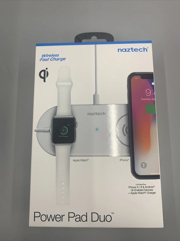 Naztech Power Pad Duo Qi Wireless Fast Charger Pad + iWatch Charger - White - Image 1 of 1