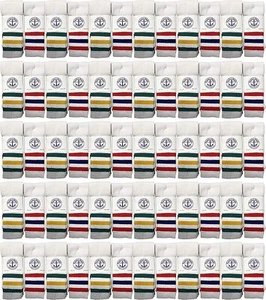 240 PK of Kids Cotton Tube Socks White With Stripes Size 4-6 - Boys Crew Sock - Picture 1 of 7