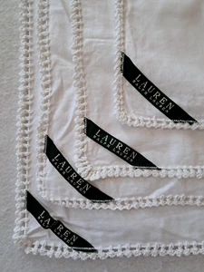 Lauren Ralph Lauren Set of 4 White Cloth Table Napkins Lace Edged 19” X 19” - Picture 1 of 11