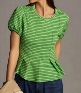 Maeve by Anthropologie Corset Peplum Top Womens Green Stripe Coquette 3x NWOT - Picture 1 of 6