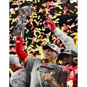 Patrick Mahomes UNSIGNED matted 8x10 Photo with Lombardi Trophy - Super Bowl LIV - Picture 1 of 2