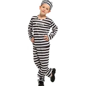 Striped Prisoner Costume for Kids, Black and White Jailbird Outfit - Picture 1 of 3