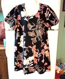 NEW WOMEN'S NICOLE MILLER BLACK FLORAL V-NECK LINEN VISCOSE BLEND DRESS SIZE XL - Picture 1 of 5